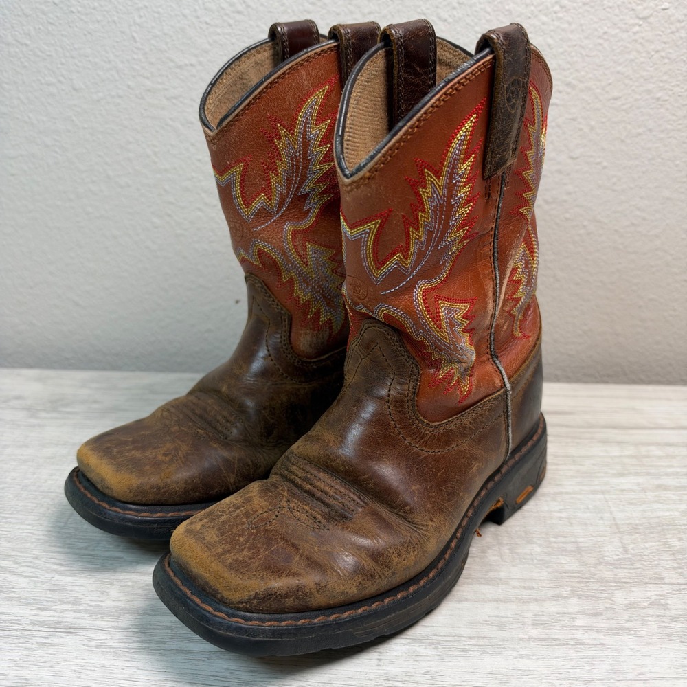 Ariat 10007837 Kids Western Cowboy Boots Size 12 Brown Orange Leather Square Toe